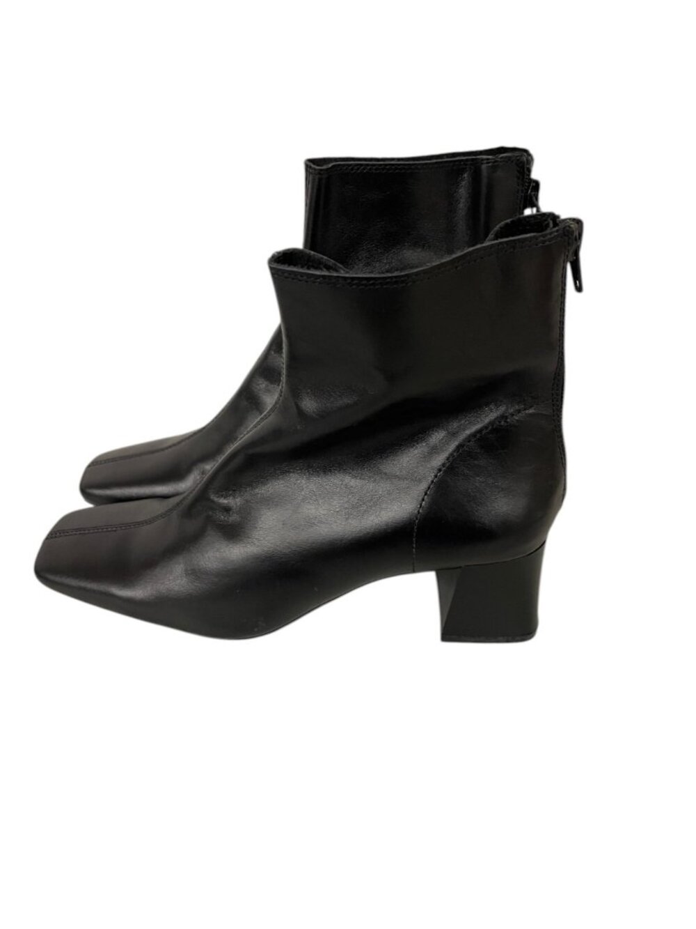 Mango Ankle Boots Sol Womens EU 36 US 6 Black Leather Square Toe Block Heel NWOB